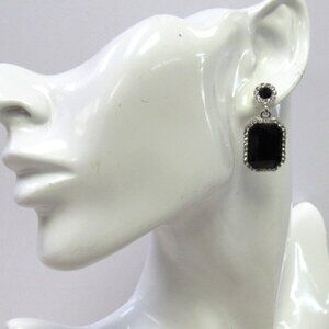 Black Crystal Dangle Drop Earrings Wedding Prom Evening